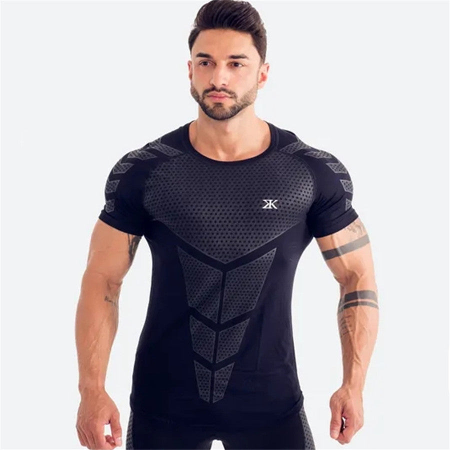 Ryan Design Compression Men Tee Shirt Gym Fitness Bodybuilding Workout Black Tops-work out top-Free Item Online