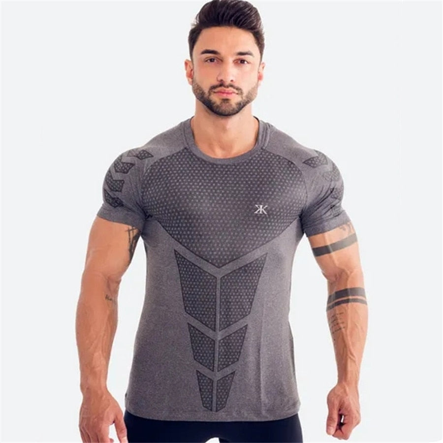 Ryan Design Compression Men Tee Shirt Gym Fitness Bodybuilding Workout Black Tops-work out top-Free Item Online