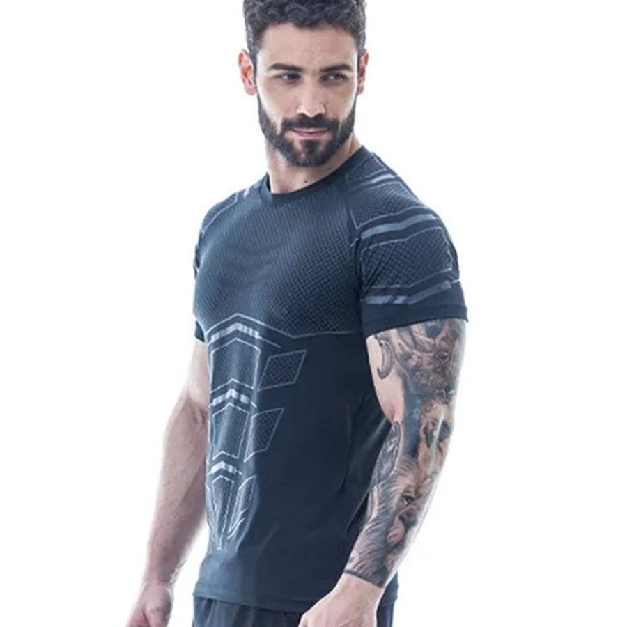 Ryan Design Compression Men Tee Shirt Gym Fitness Bodybuilding Workout Black Tops-work out top-Free Item Online