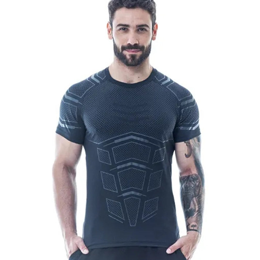 Ryan Design Compression Men Tee Shirt Gym Fitness Bodybuilding Workout Black Tops-work out top-Free Item Online