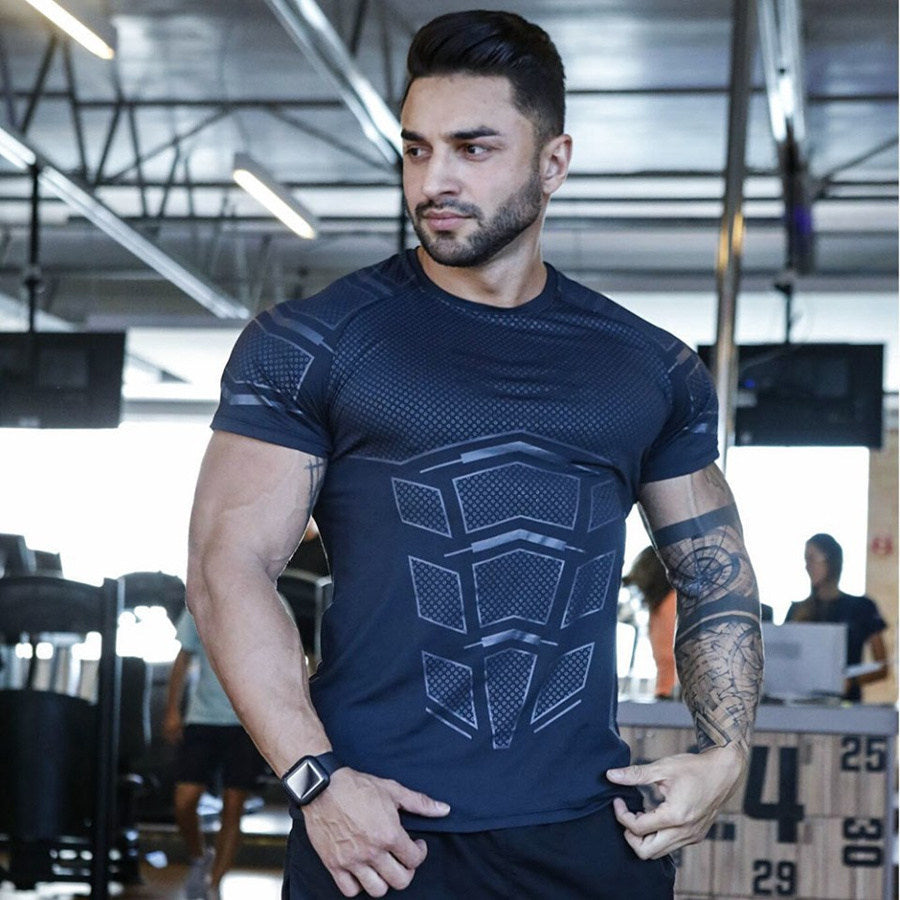 Ryan Design Compression Men Tee Shirt Gym Fitness Bodybuilding Workout Black Tops-work out top-Free Item Online