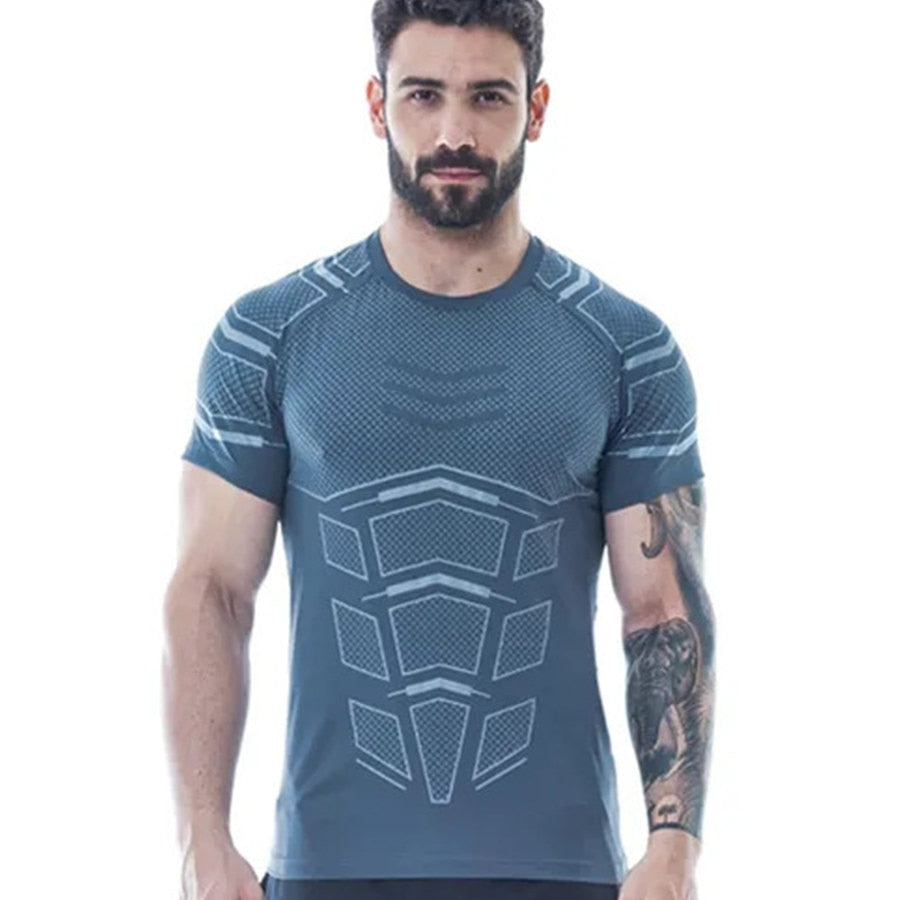 Ryan Design Compression Men Tee Shirt Gym Fitness Bodybuilding Workout Black Tops-work out top-Free Item Online