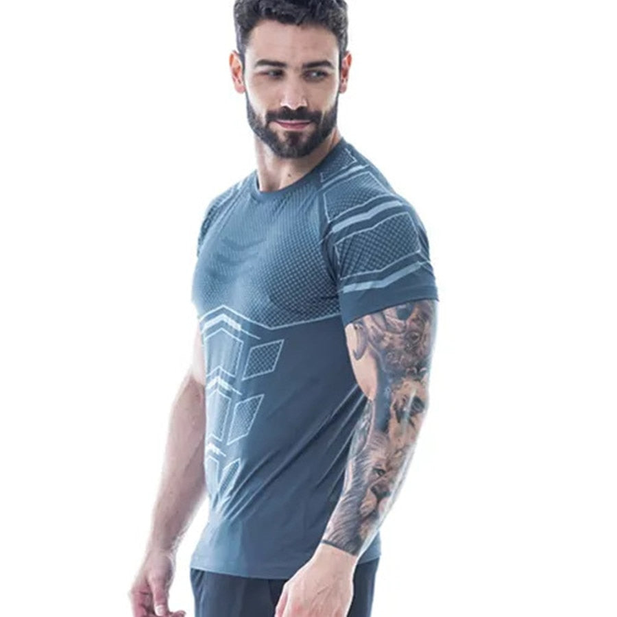 Ryan Design Compression Men Tee Shirt Gym Fitness Bodybuilding Workout Black Tops-work out top-Free Item Online