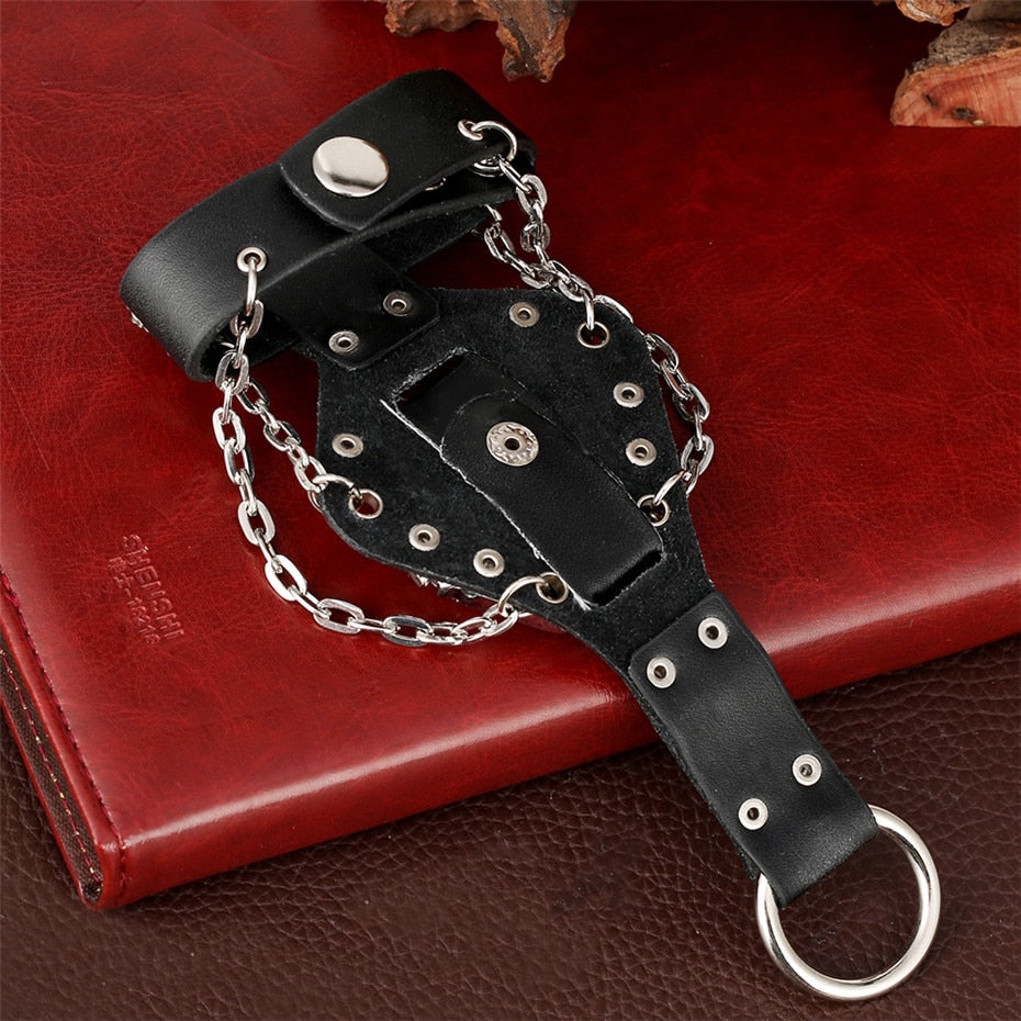 Gailis Punk Unisex Wrist Watch Black Leather Chains 3 Strap Quartz Gothic Skull Timepiece-Free Item Online