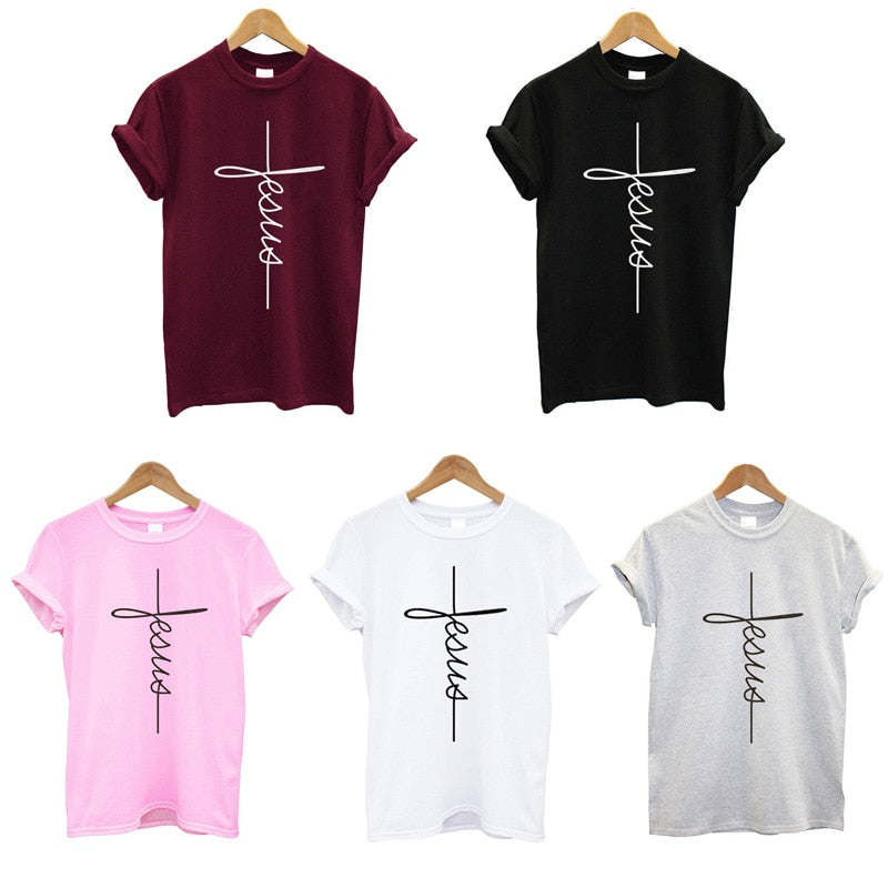Bennie Fashion Jesus T-shirt Christian Cross Printing Women Tops-women tops-Free Item Online-Free Item Online