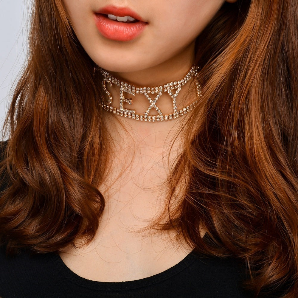 Liliana Fashion Rhinestone Choker Necklace-rhinestone necklace-Free Item Online
