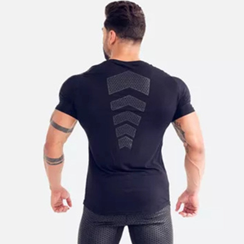Ryan Design Compression Men Tee Shirt Gym Fitness Bodybuilding Workout Black Tops-work out top-Free Item Online