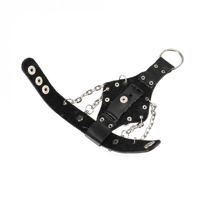 Gailis Punk Quartz 3 Strap Black Leather Unisex Wrist Watch Ring Chain Connection-Free Item Online