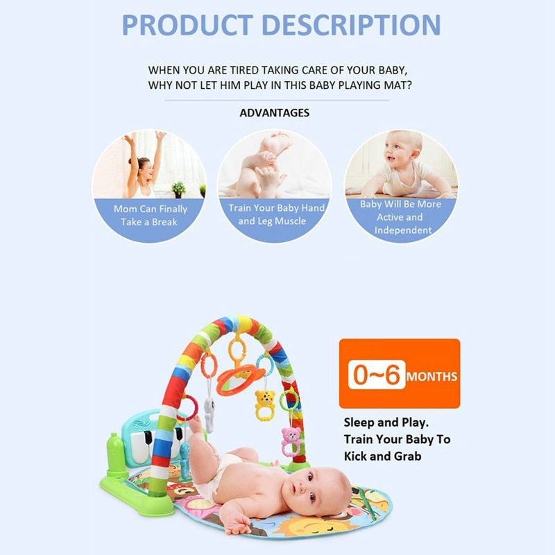 Best Baby Play Foam Activity Gym  Music Mat Carpet Toys Kid Crawling Play mat Game Develop Mat with Piano Keyboard Infant Rug Early Education Rack Toy