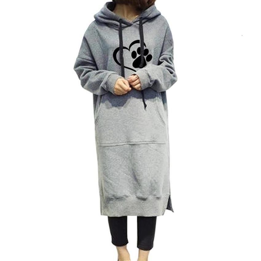 Travis Long One-Piece Hoodies Women Dog Paw Print Sweatshirt Dress-paw print dress hoodies-Free Item Online