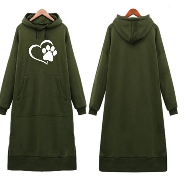 Travis Long One-Piece Hoodies Women Dog Paw Print Sweatshirt Dress-paw print dress hoodies-Free Item Online