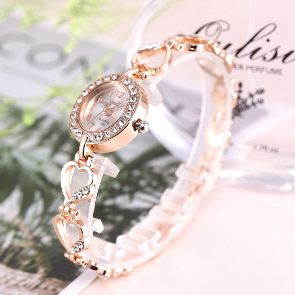 Starlet Gem Luxury Bracelet Women Watch Rose Gold Diamond Ladies Silver Timepiece
