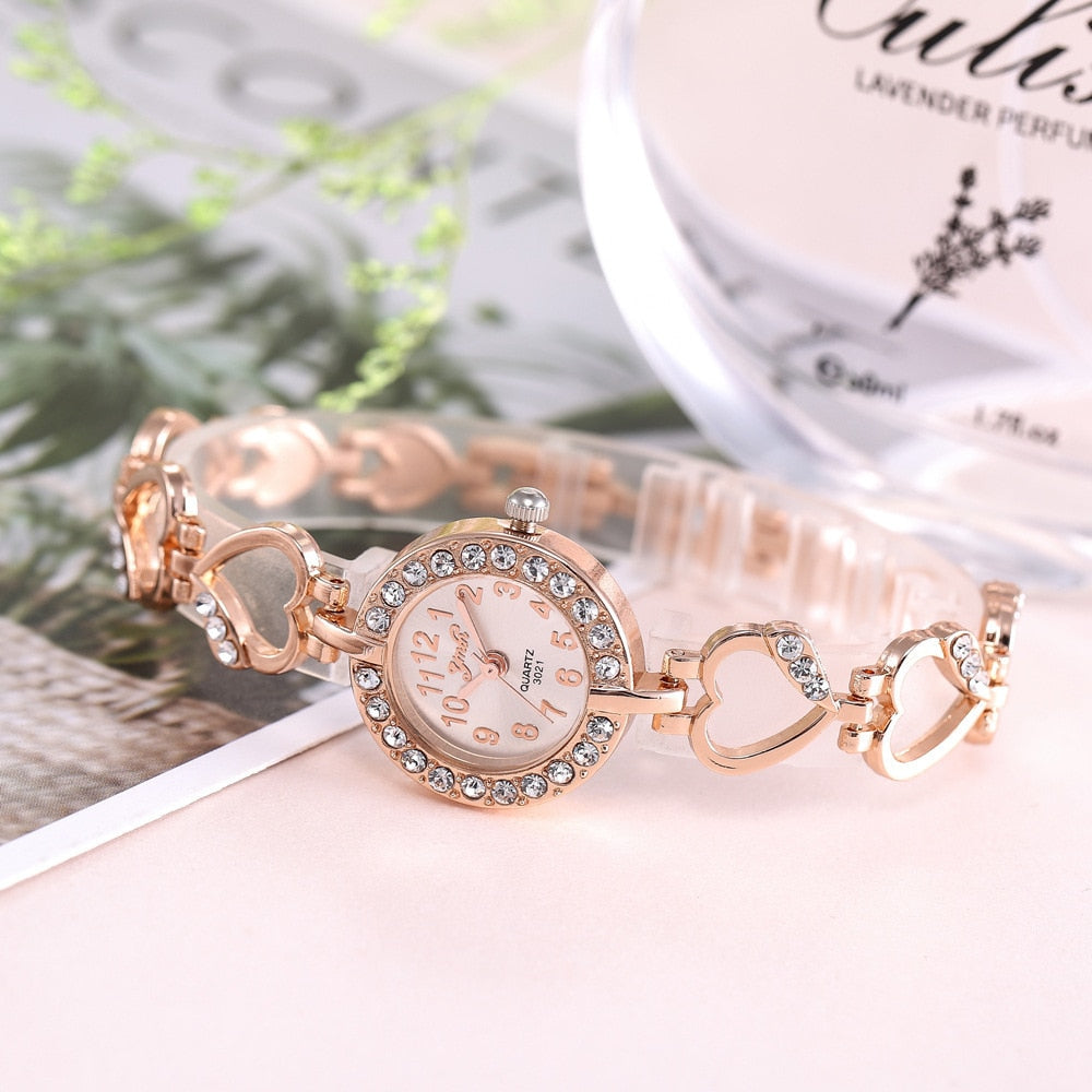Starlet Gem Luxury Bracelet Women Watch Rose Gold Diamond Ladies Silver Timepiece