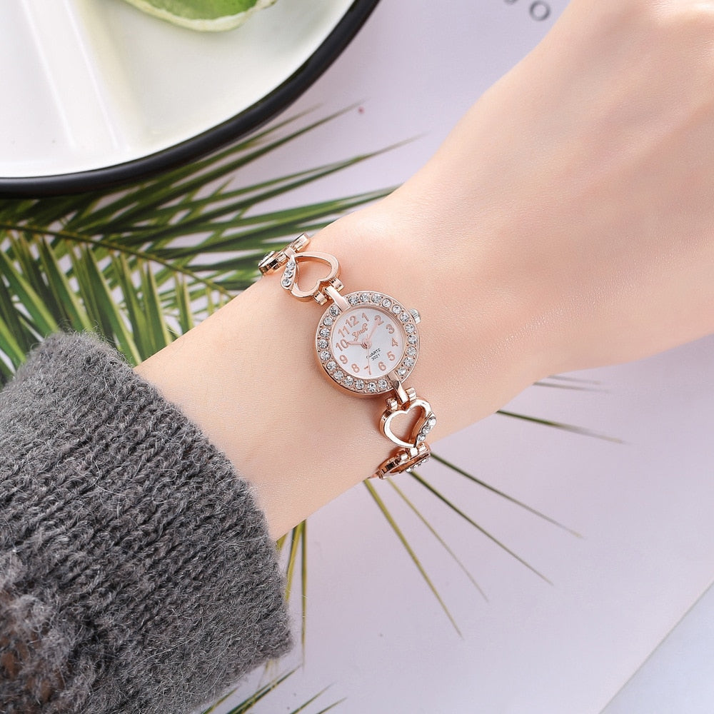 Starlet Gem Luxury Bracelet Women Watch Rose Gold Diamond Ladies Silver Timepiece