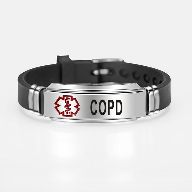 Engraved ID Bracelet Alert Stainless Steel Silicone Unisex Personalized Jewelry