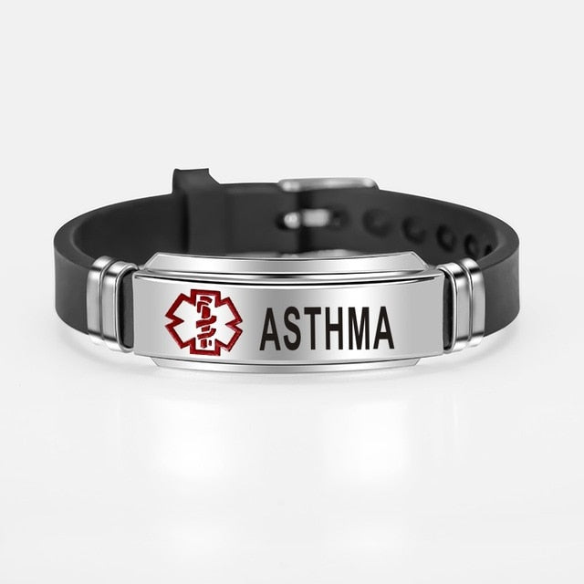 Engraved ID Bracelet Alert Stainless Steel Silicone Unisex Personalized Jewelry