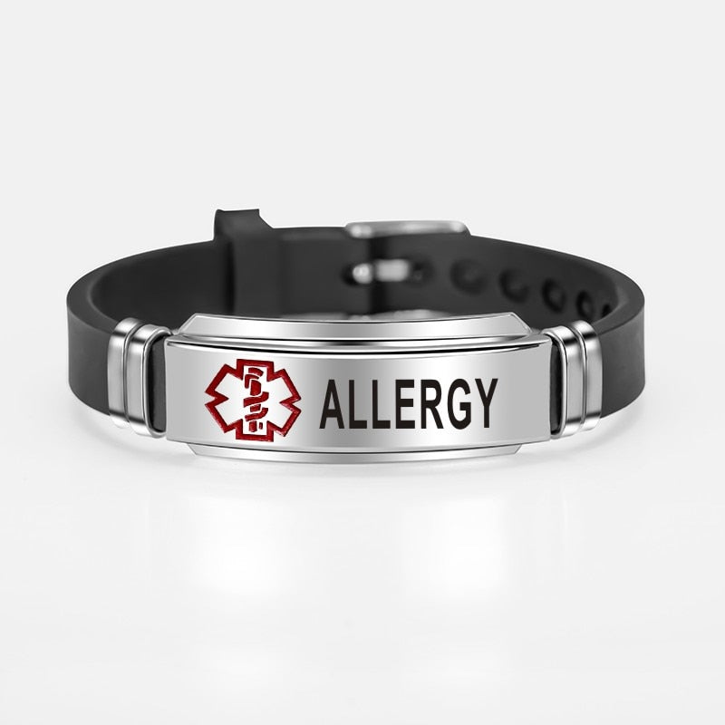 Engraved ID Bracelet Alert Stainless Steel Silicone Unisex Personalized Jewelry