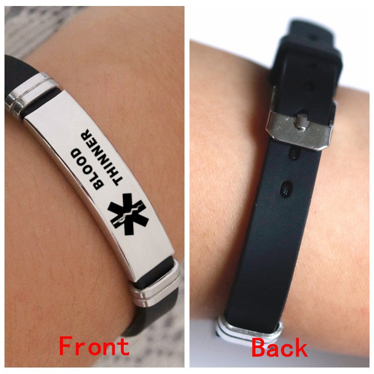 Silicone ID Bracelet Alert ICE Bangle Adjustable Length Wristband Unisex Jewelry