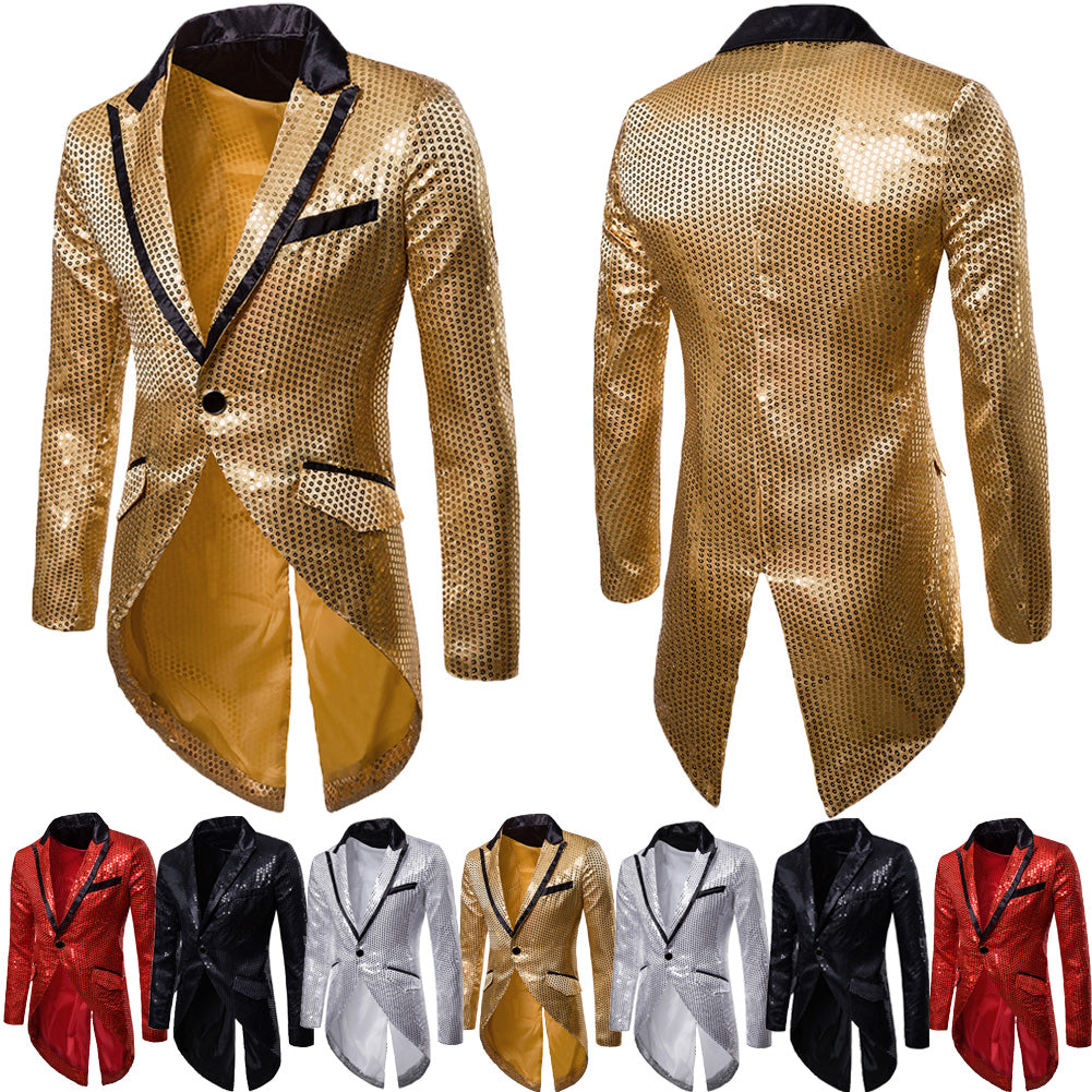 Sequin Men's Blazer Tail Casual Slim Fit