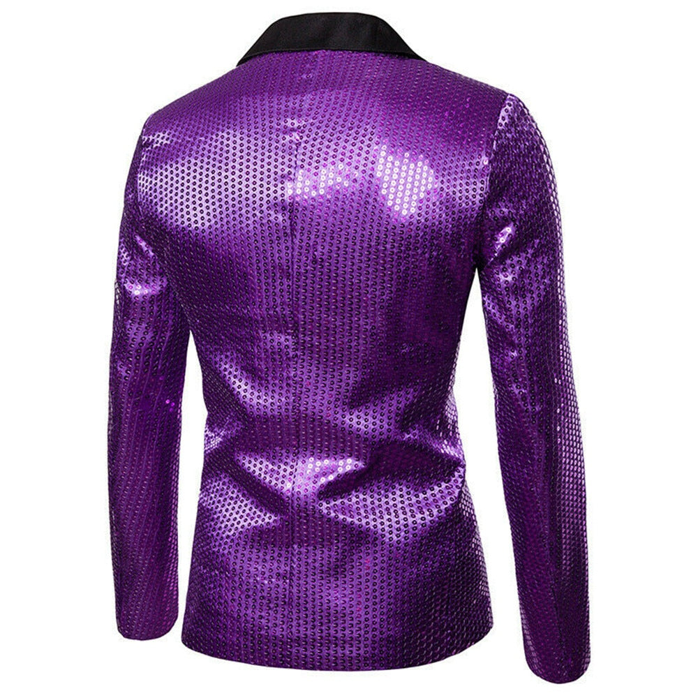 Men's Sequin Blazer Casual Slim Fitness Formal One Button Office Suit Blazer Coat Sequins Suit Jacket