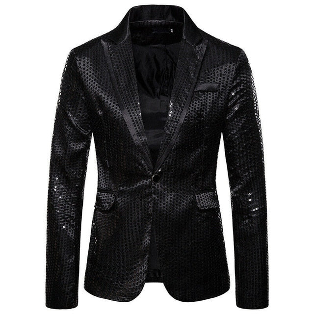 Men's Sequin Blazer Casual Slim Fitness Formal One Button Office Suit Blazer Coat Sequins Suit Jacket