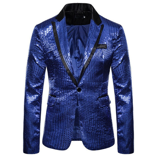 Men's Sequin Blazer Casual Slim Fitness Formal One Button Office Suit Blazer Coat Sequins Suit Jacket