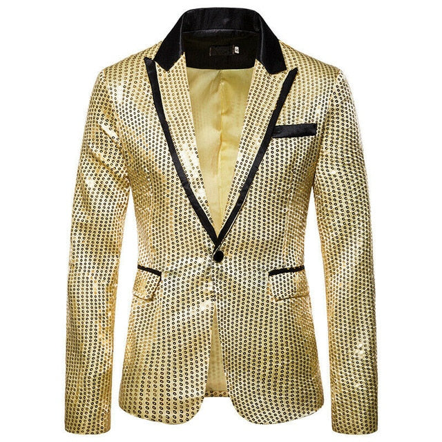 Men's Sequin Blazer Casual Slim Fitness Formal One Button Office Suit Blazer Coat Sequins Suit Jacket