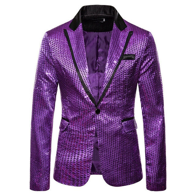 Men's Sequin Blazer Casual Slim Fitness Formal One Button Office Suit Blazer Coat Sequins Suit Jacket