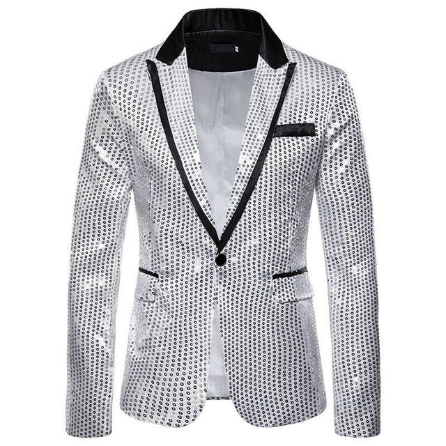Men's Sequin Blazer Casual Slim Fitness Formal One Button Office Suit Blazer Coat Sequins Suit Jacket