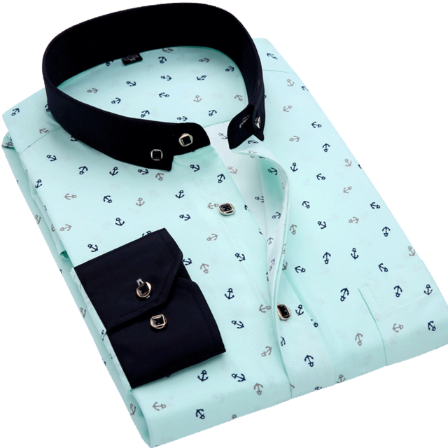 Men Long Sleeve Floral Plaid Dress Shirt