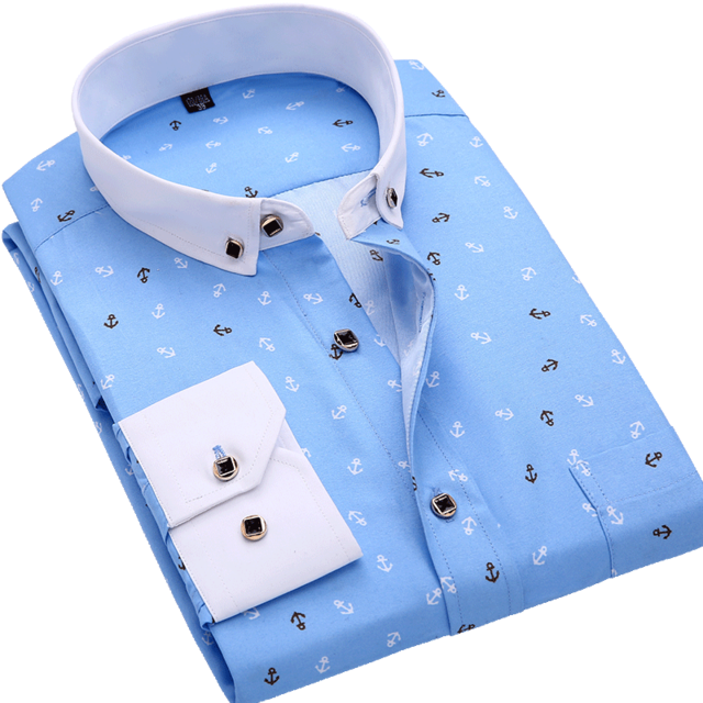 Men Long Sleeve Floral Plaid Dress Shirt