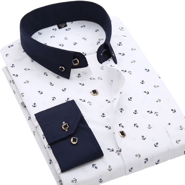 Men Long Sleeve Floral Plaid Dress Shirt