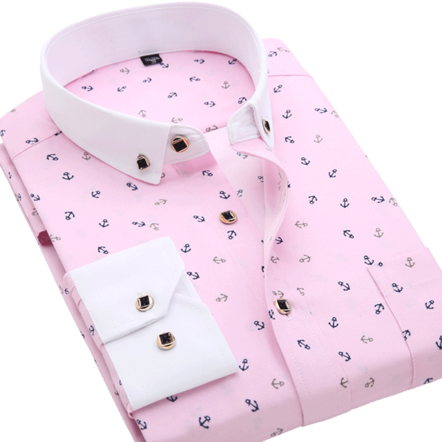 Men Long Sleeve Floral Plaid Dress Shirt