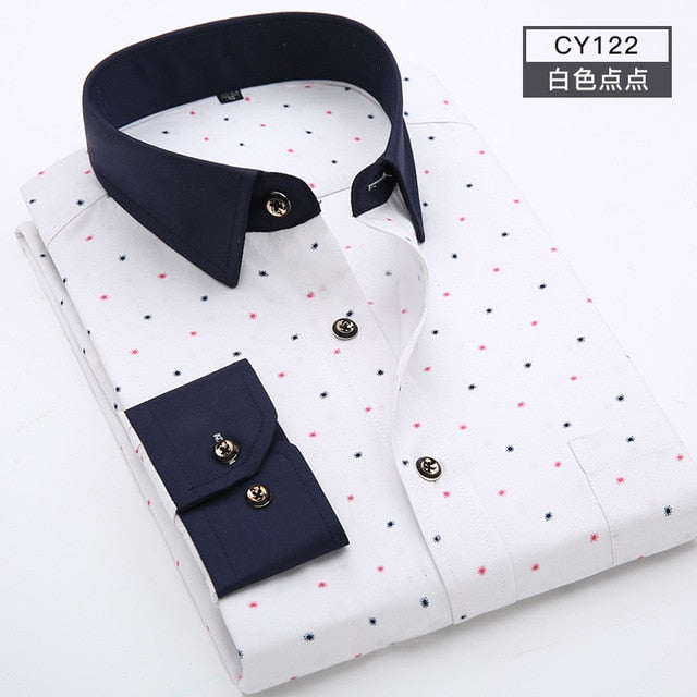 Men Long Sleeve Floral Plaid Dress Shirt