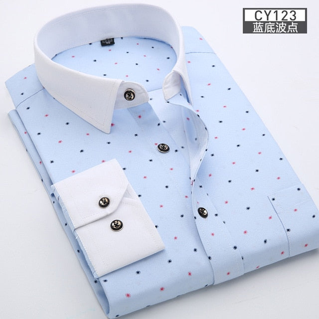 Men Long Sleeve Floral Plaid Dress Shirt
