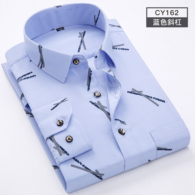Men Long Sleeve Floral Plaid Dress Shirt