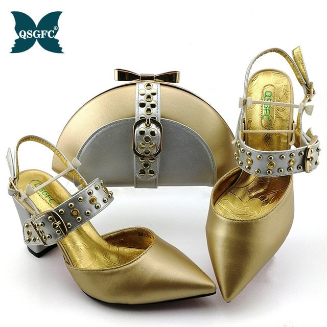 woman platform Italian Shoes and Bag Set