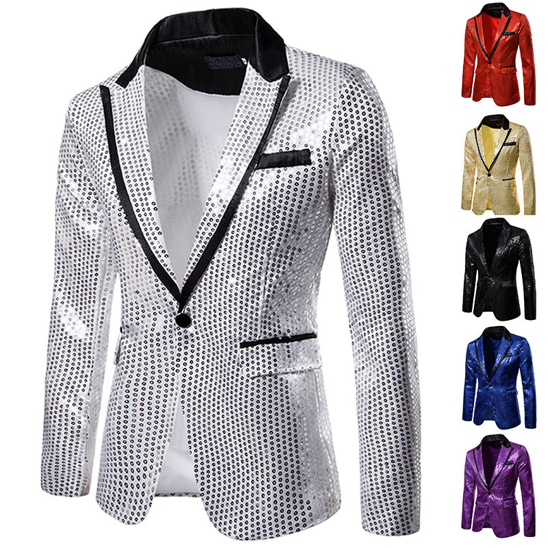 Men's Sequin Blazer Casual Slim Fitness Formal One Button Office Suit Blazer Coat Sequins Suit Jacket