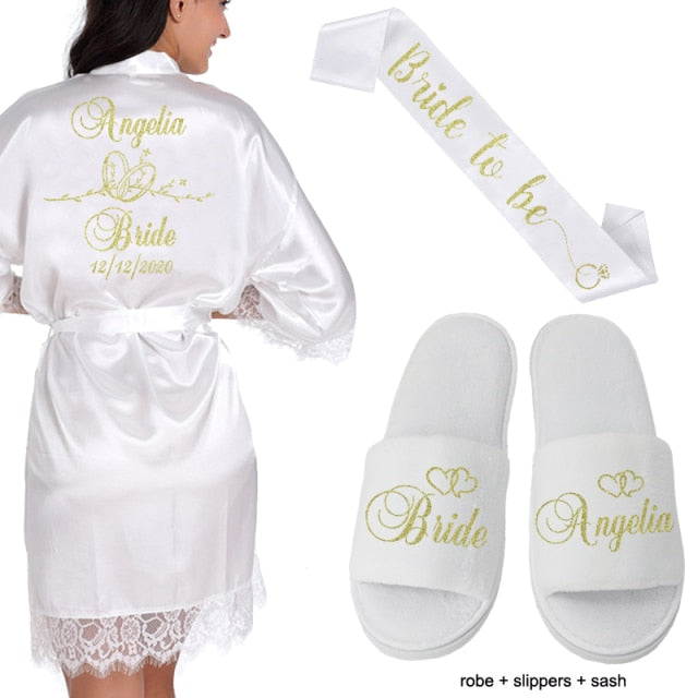 Personalized Lace Kimono Bride and Bridesmaid Robes Bachelorette Wedding