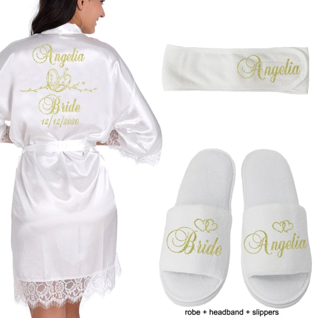 Personalized Lace Kimono Bride and Bridesmaid Robes Bachelorette Wedding