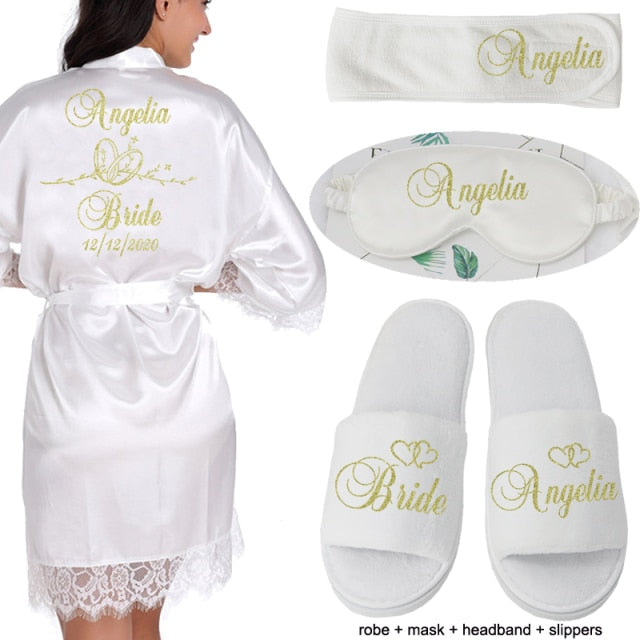 Personalized Lace Kimono Bride and Bridesmaid Robes Bachelorette Wedding