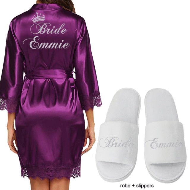 Personalized Lace Kimono Bride and Bridesmaid Robes Bachelorette Wedding