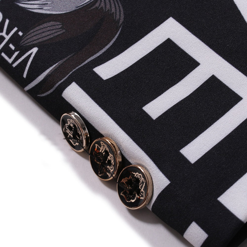 Mens Blazer Letter Print Slim Single-button Hip Hop Suit Jacket