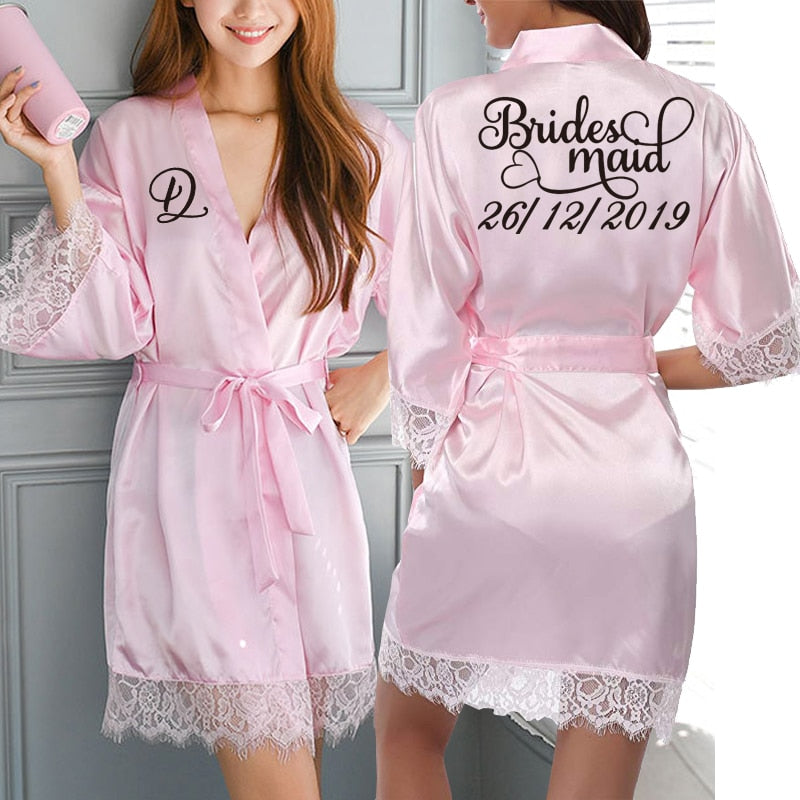 Personalized Lace Kimono Bride and Bridesmaid Robes Bachelorette Wedding