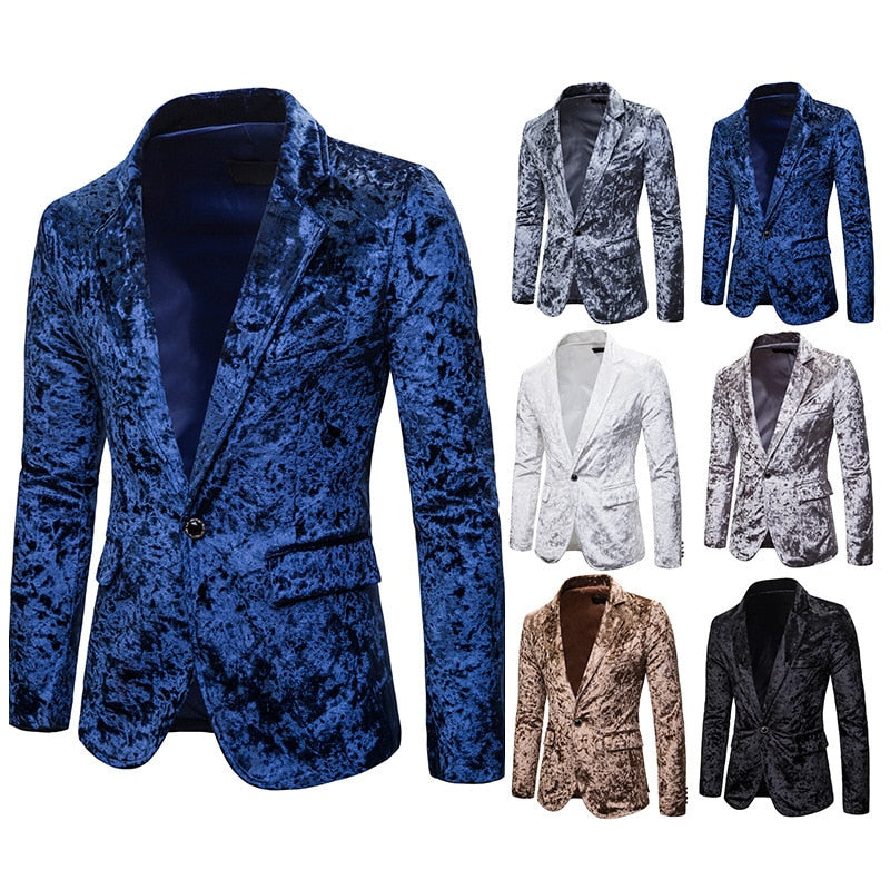 Single Breasted Men Blazer Velvet