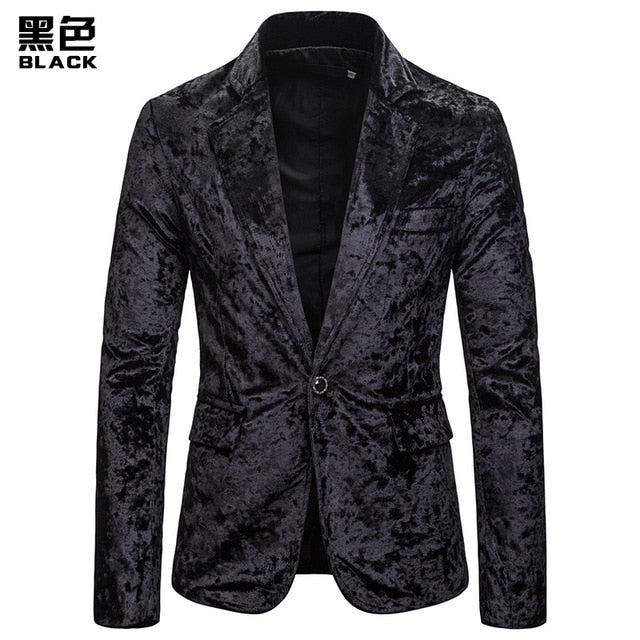 Single Breasted Men Blazer Velvet