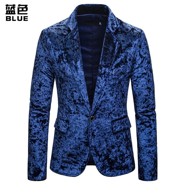 Single Breasted Men Blazer Velvet