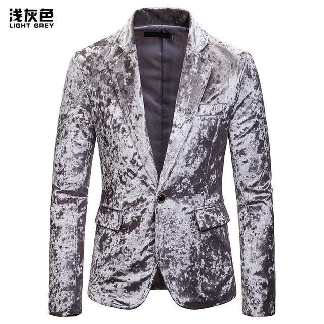 Single Breasted Men Blazer Velvet