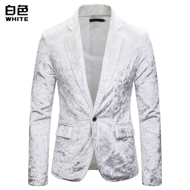 Single Breasted Men Blazer Velvet