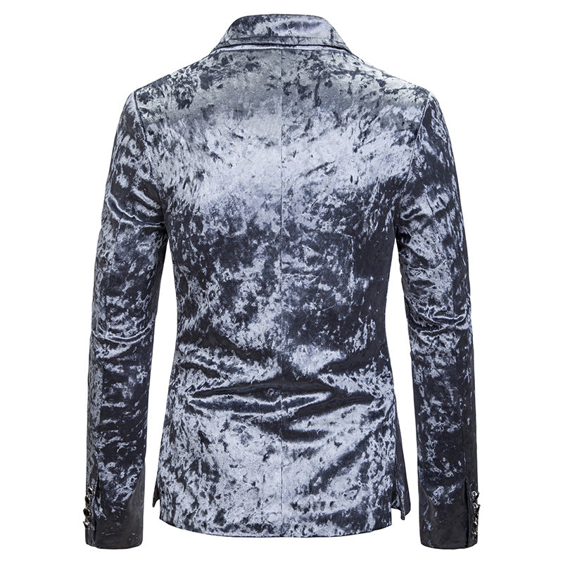 Single Breasted Men Blazer Velvet